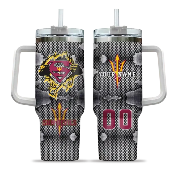 personalized arizona state sun devils superman shield maroon gray curved tumbler best selling.webp