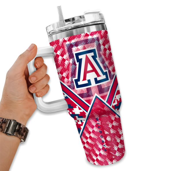 personalized arizona wildcats chevron angle red curved tumbler fashion forward.webp