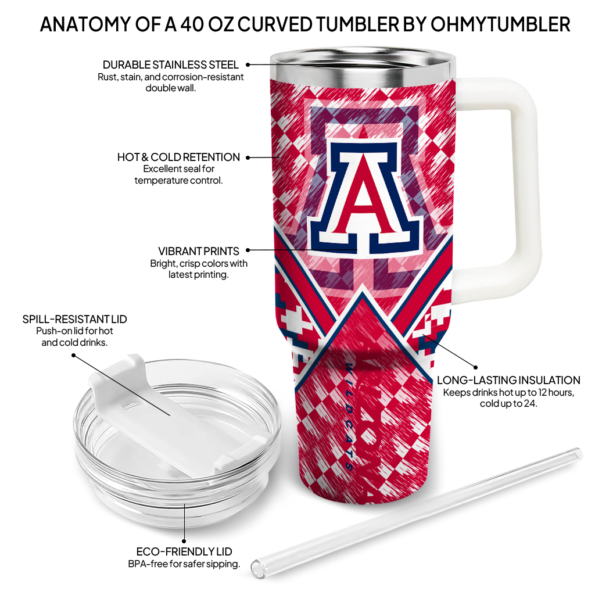 personalized arizona wildcats chevron angle red curved tumbler new arrival.webp