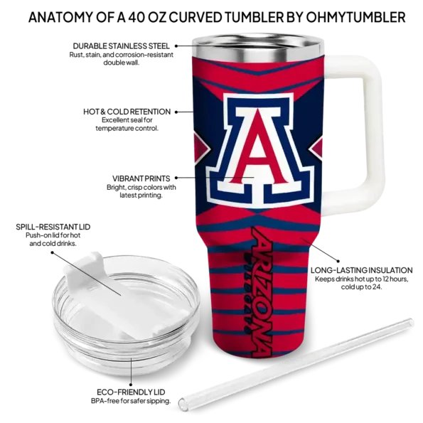 personalized arizona wildcats chevron layers red curved tumbler new arrival.webp