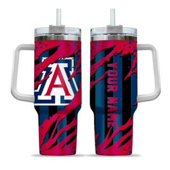 personalized arizona wildcats claw cut red black curved tumbler best selling.webp