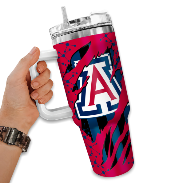 personalized arizona wildcats claw cut red black curved tumbler fashion forward.webp