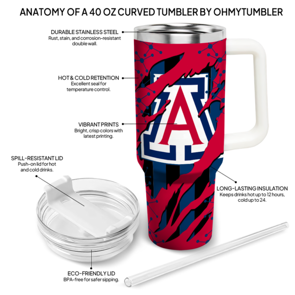 personalized arizona wildcats claw cut red black curved tumbler new arrival.webp