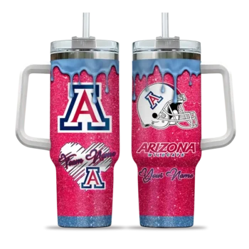 personalized arizona wildcats heart helmet motif red curved tumbler best selling.webp