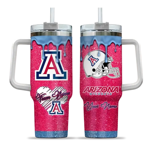 personalized arizona wildcats heart helmet motif red curved tumbler best selling.webp