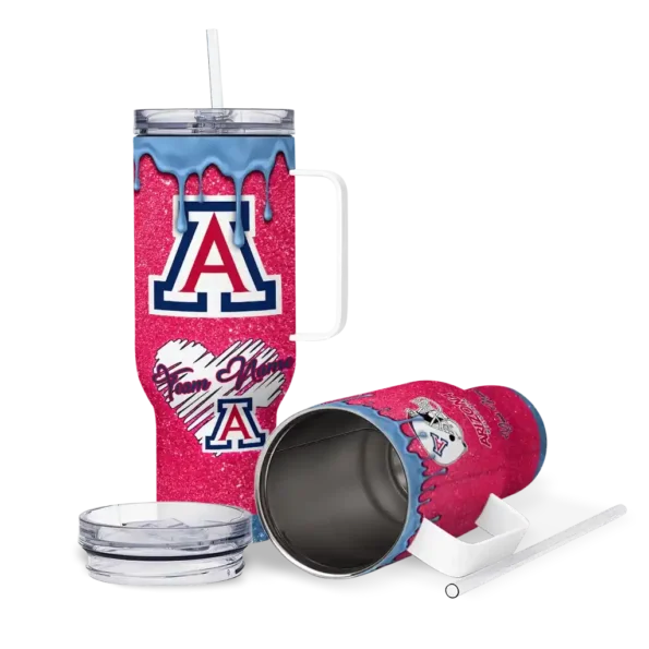 personalized arizona wildcats heart helmet motif red curved tumbler high quality.webp