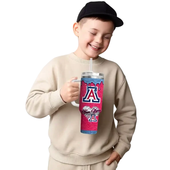 personalized arizona wildcats heart helmet motif red curved tumbler latest model.webp