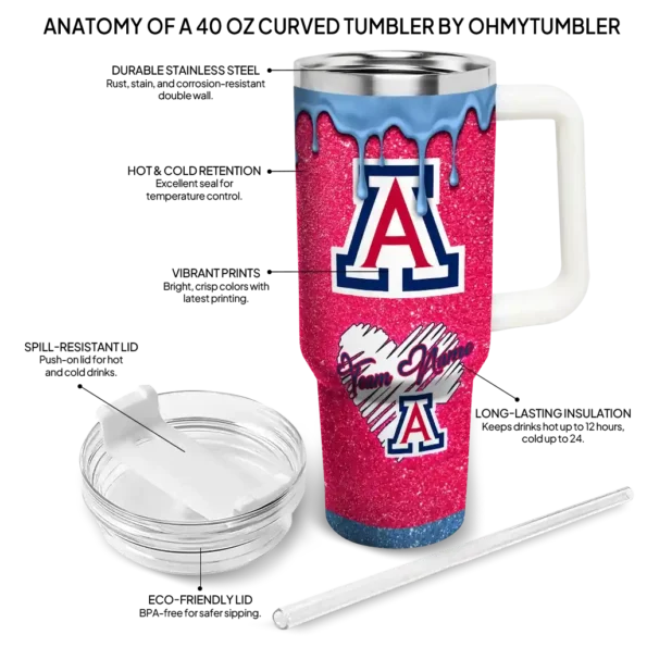 personalized arizona wildcats heart helmet motif red curved tumbler new arrival.webp