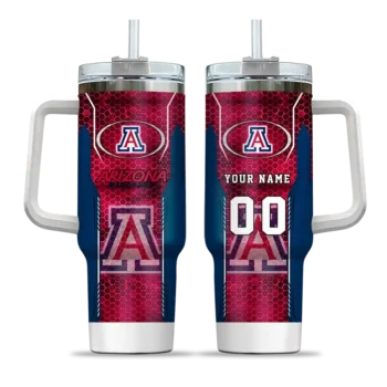 personalized arizona wildcats hexagon armor red curved tumbler best selling.webp