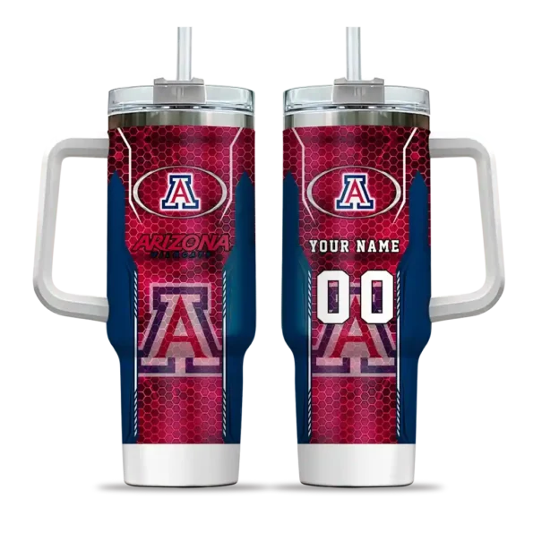 personalized arizona wildcats hexagon armor red curved tumbler best selling.webp