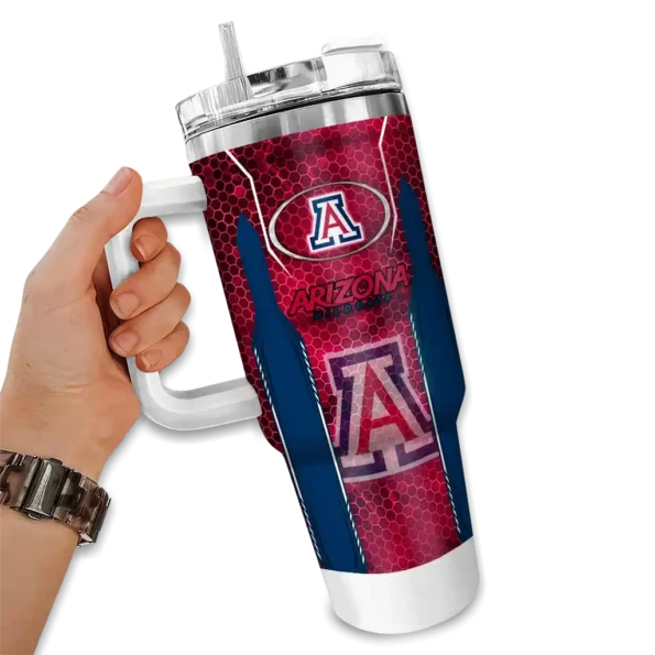 personalized arizona wildcats hexagon armor red curved tumbler fashion forward.webp