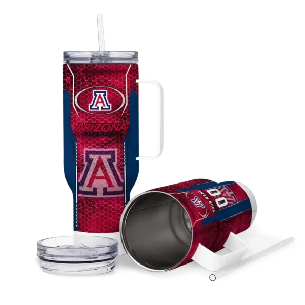 personalized arizona wildcats hexagon armor red curved tumbler high quality.webp