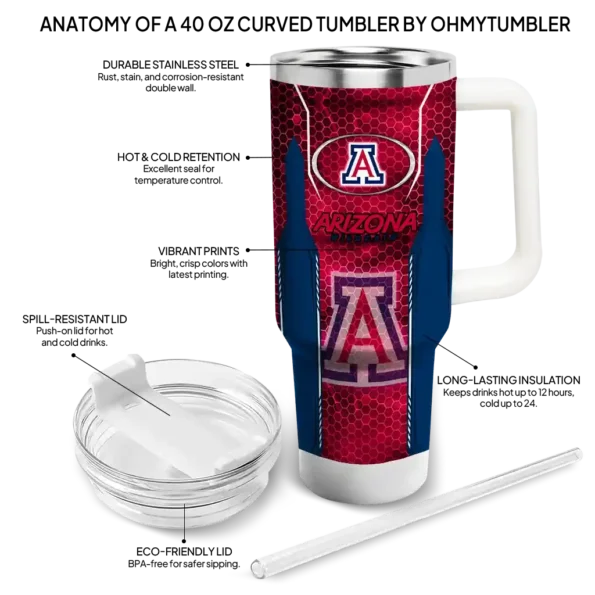 personalized arizona wildcats hexagon armor red curved tumbler new arrival.webp