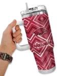 personalized arkansas razorbacks bold diamonds red curved tumbler best selling.webp