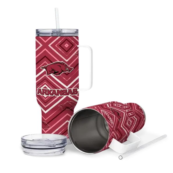 personalized arkansas razorbacks bold diamonds red curved tumbler high quality.webp