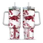 personalized arkansas razorbacks camo mashup red white curved tumbler best selling.webp