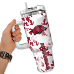personalized arkansas razorbacks camo mashup red white curved tumbler best selling.webp