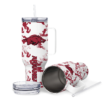personalized arkansas razorbacks camo mashup red white curved tumbler best selling.webp