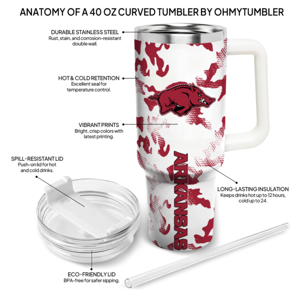 personalized arkansas razorbacks camo mashup red white curved tumbler new arrival.webp