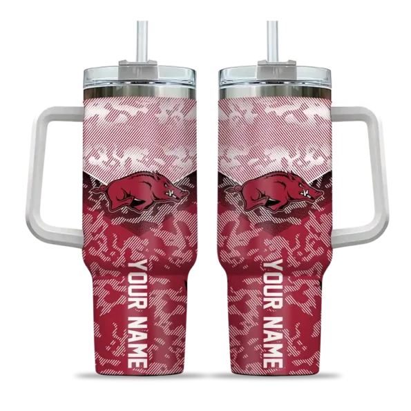personalized arkansas razorbacks chevron stripe red curved tumbler best selling.webp