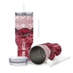 personalized arkansas razorbacks chevron stripe red curved tumbler best selling.webp