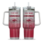 personalized arkansas razorbacks gradient dots red curved tumbler best selling.webp