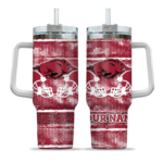 personalized arkansas razorbacks honey streaks red curved tumbler best selling.webp