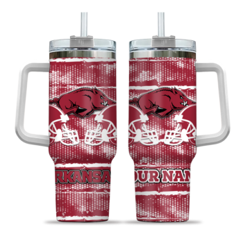 personalized arkansas razorbacks honey streaks red curved tumbler best selling.webp