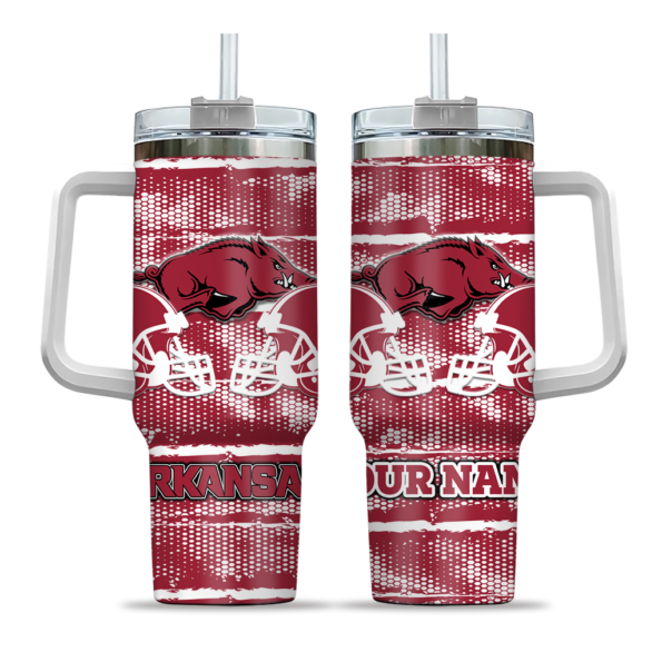 personalized arkansas razorbacks honey streaks red curved tumbler best selling.webp