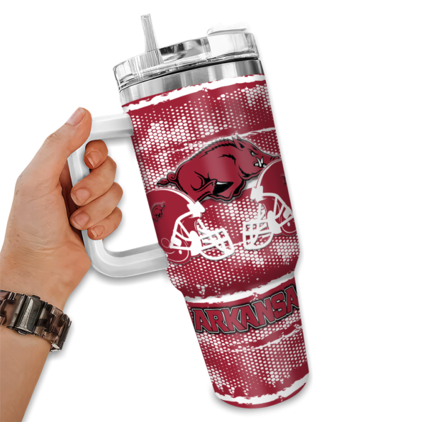 personalized arkansas razorbacks honey streaks red curved tumbler fashion forward.webp