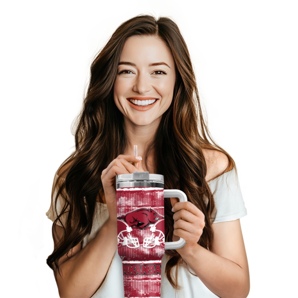 personalized arkansas razorbacks honey streaks red curved tumbler premium grade.webp