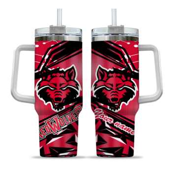 personalized arkansas state red wolves abstract paths scarlet curved tumbler best selling.webp
