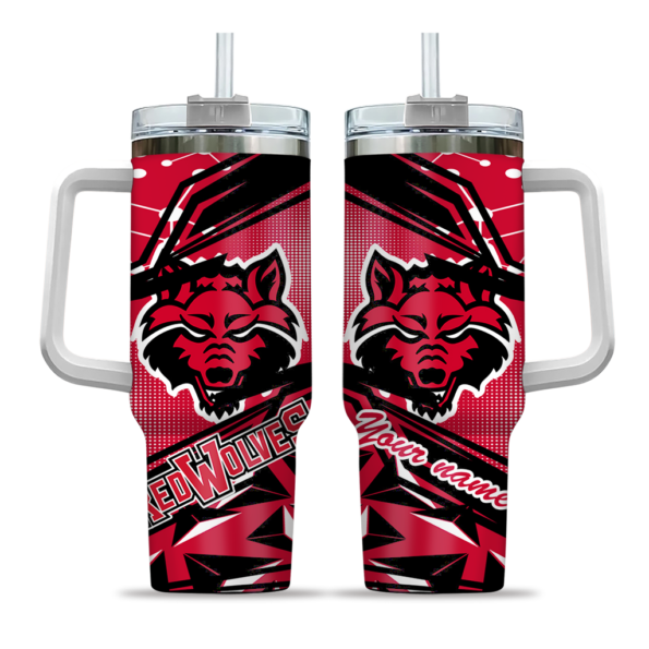 personalized arkansas state red wolves abstract paths scarlet curved tumbler best selling.webp