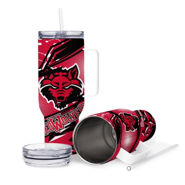 personalized arkansas state red wolves abstract paths scarlet curved tumbler high quality.webp