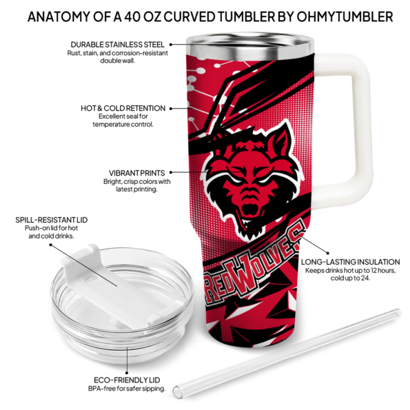 personalized arkansas state red wolves abstract paths scarlet curved tumbler new arrival.webp
