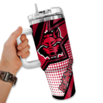 personalized arkansas state red wolves arrow burst scarlet curved tumbler best selling.webp