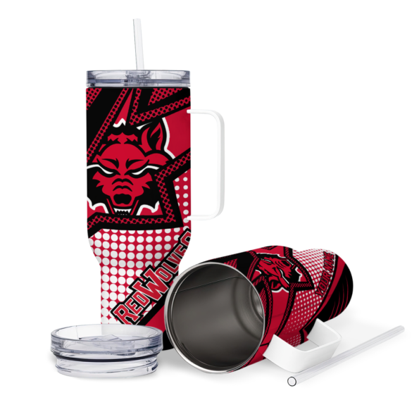 personalized arkansas state red wolves arrow burst scarlet curved tumbler high quality.webp