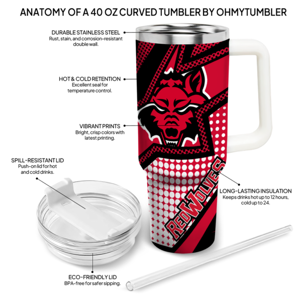 personalized arkansas state red wolves arrow burst scarlet curved tumbler new arrival.webp
