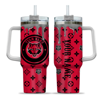 personalized arkansas state red wolves bullseye drips scarlet curved tumbler best selling.webp