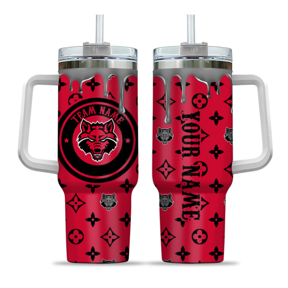 personalized arkansas state red wolves bullseye drips scarlet curved tumbler best selling.webp