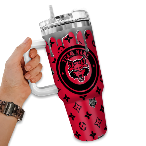 personalized arkansas state red wolves bullseye drips scarlet curved tumbler fashion forward.webp