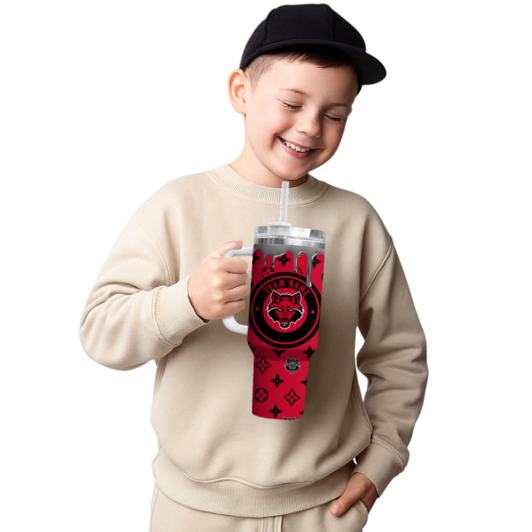 personalized arkansas state red wolves bullseye drips scarlet curved tumbler latest model.webp