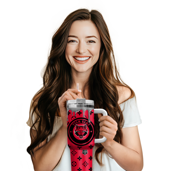 personalized arkansas state red wolves bullseye drips scarlet curved tumbler premium grade.webp