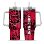 personalized arkansas state red wolves burst swirl scarlet curved tumbler best selling.webp
