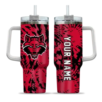 personalized arkansas state red wolves burst swirl scarlet curved tumbler best selling.webp