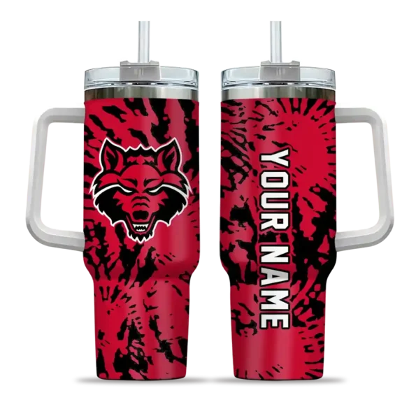 personalized arkansas state red wolves burst swirl scarlet curved tumbler best selling.webp