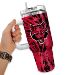 personalized arkansas state red wolves burst swirl scarlet curved tumbler best selling.webp
