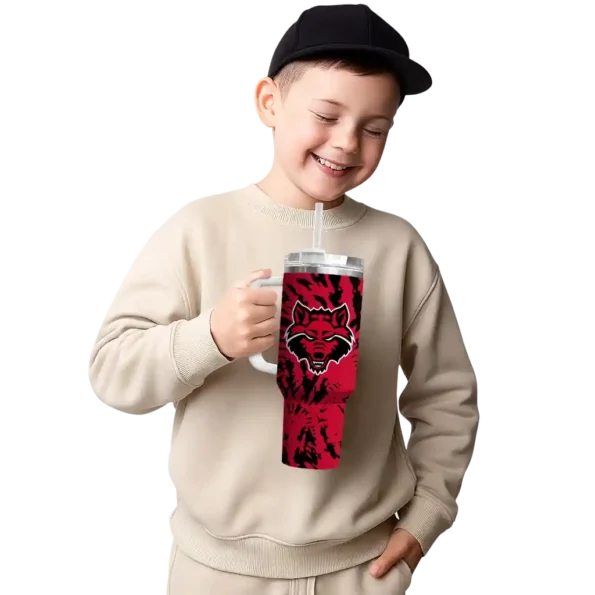 personalized arkansas state red wolves burst swirl scarlet curved tumbler latest model.webp