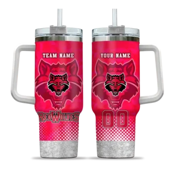 personalized arkansas state red wolves geometric prism scarlet curved tumbler best selling.webp