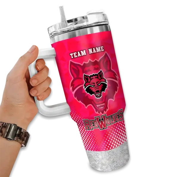 personalized arkansas state red wolves geometric prism scarlet curved tumbler fashion forward.webp